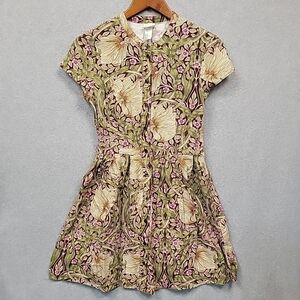 Morris & Co H&M Floral Pimpernel All Over Print Button Up A-Line Dress Size 6